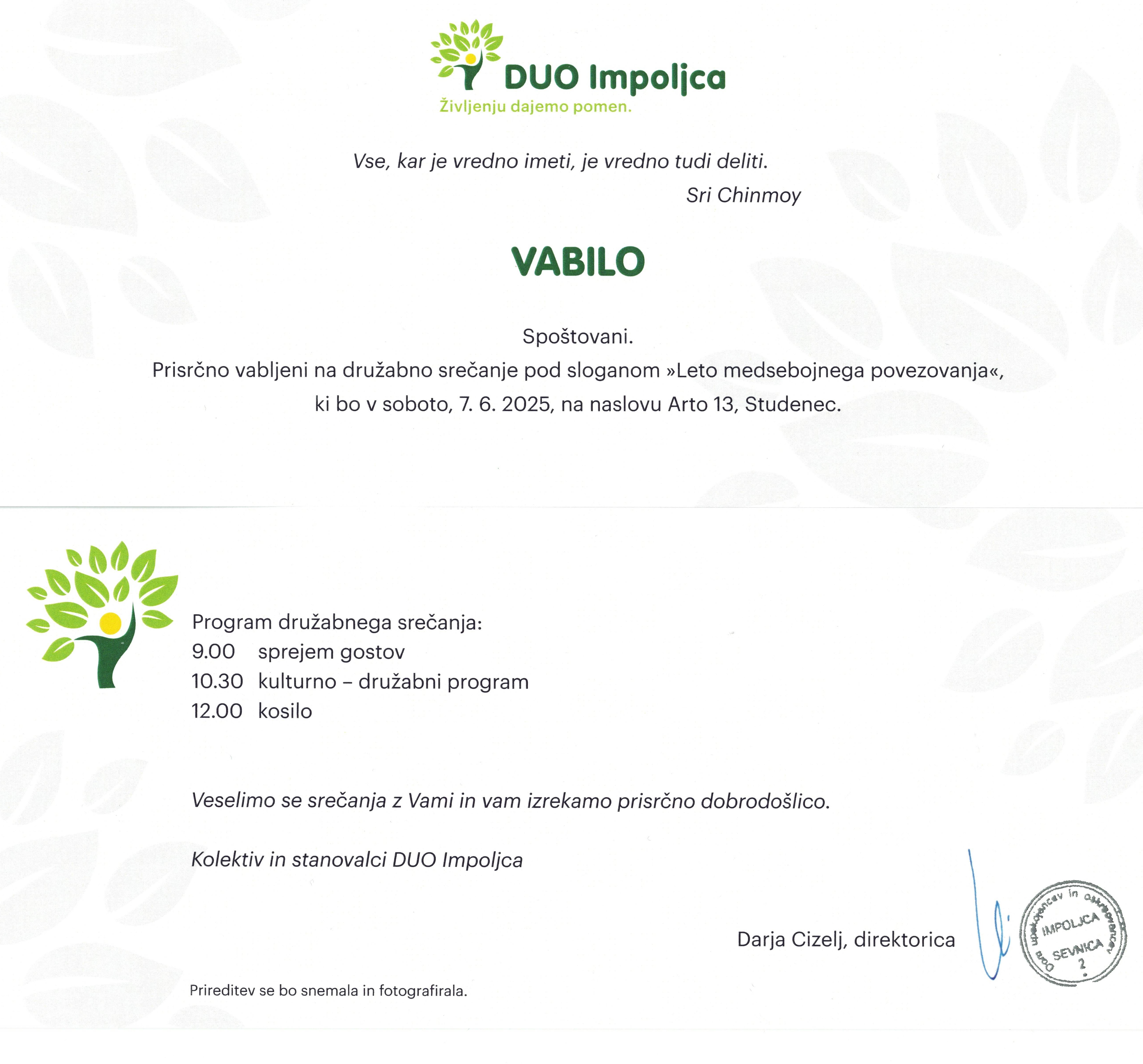 Vabilo na srečanje s svojci 2025